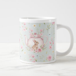 Whimsical Bunny Teapot Floral Spring Jumbo-Tasse