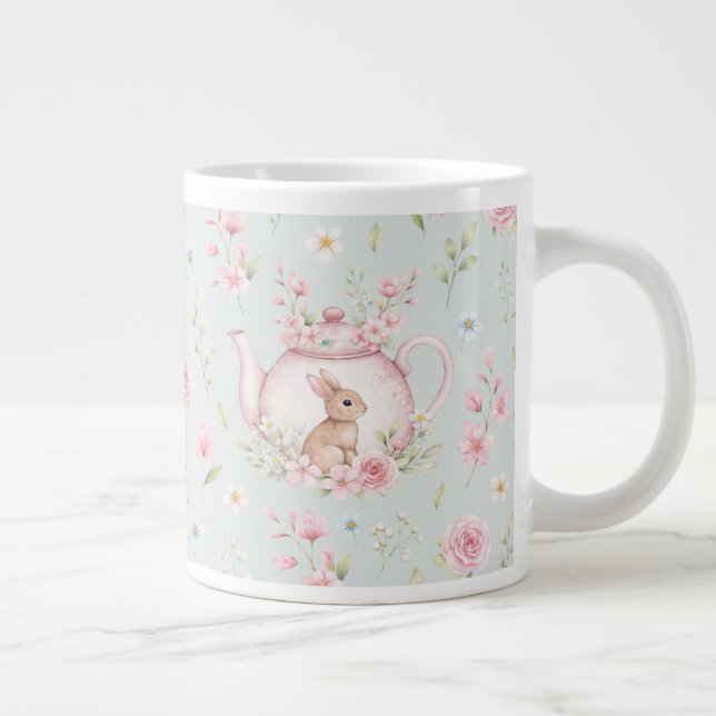 Whimsical Bunny Teapot Floral Spring  Jumbo-Tasse (Rechts)