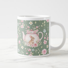 Whimsical Bunny Teapot Floral Spring Jumbo-Tasse