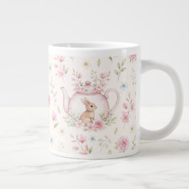 Whimsical Bunny Teapot Floral Spring Jumbo-Tasse