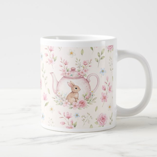 Whimsical Bunny Teapot Floral Spring  Jumbo-Tasse (Rechts)