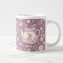 Whimsical Bunny Teapot Floral Spring Jumbo-Tasse