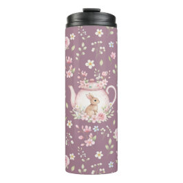 Whimsical Bunny Teapot Floral Spring Thermosbecher