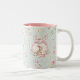 Whimsical Bunny Teapot Floral Spring Zweifarbige Tasse