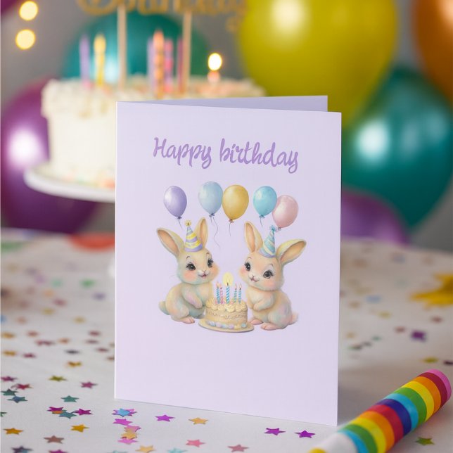  Whimsical Bunny Twins Birthday Greeting Card Karte (Von Creator hochgeladen)