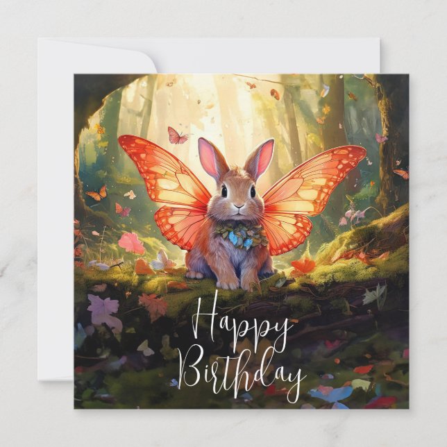 Whimsical Bunny verzaubert Wald glücklich Geburtst (Vorderseite)