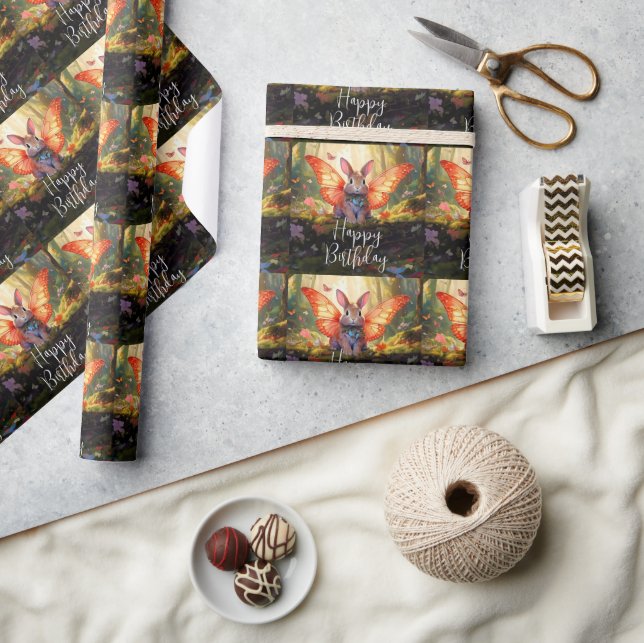 Whimsical Bunny verzaubert Wald glücklich Geburtst Geschenkpapier (Kunsthandwerk)