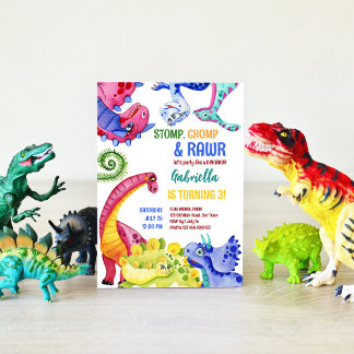 Whimsical bunt Dinosaurier Kindergeburtstag Party Einladung