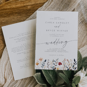 Whimsical bunte Wildblumen-Hochzeit Vorder- und Rü Einladung