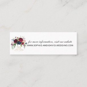Whimsical Burgundy Blue Flowers Website Hochzeit Mini Visitenkarte