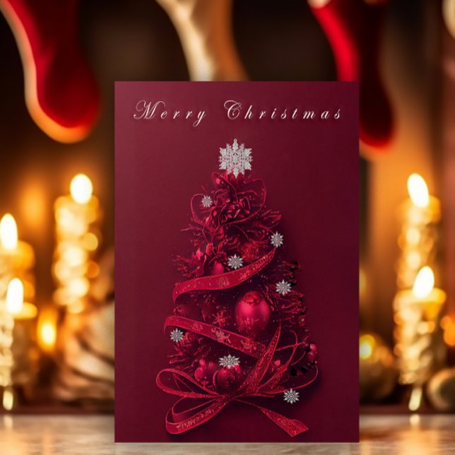 Whimsical Burgundy Christmas Tree Card (Von Creator hochgeladen)