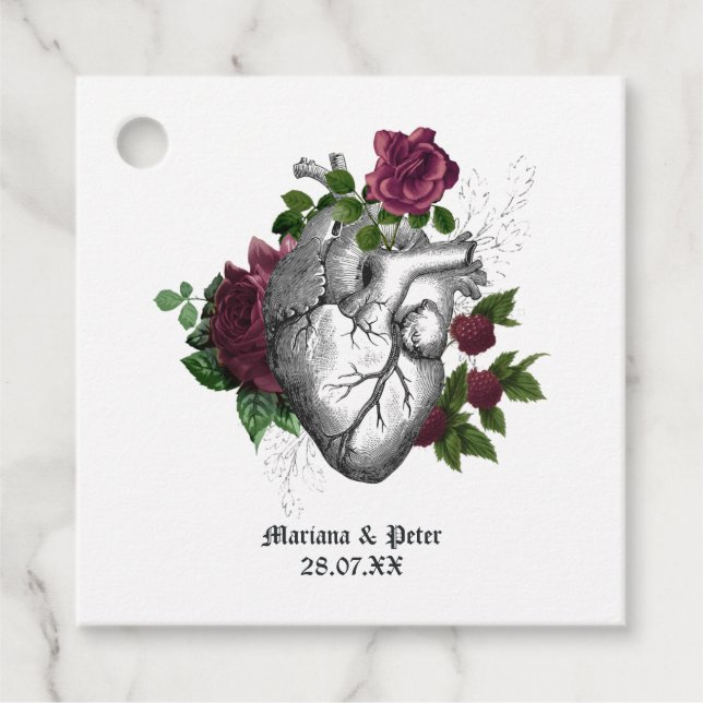 Whimsical Burgundy Floral Gothic Wedding Geschenkanhänger (Vorderseite)