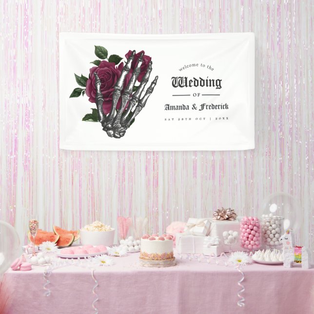 Whimsical Burgundy Floral Gothic Wedding Willkomme Banner (Party)