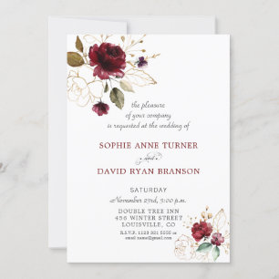 Whimsical Burgundy Gold Blume Monogram Wedding Einladung