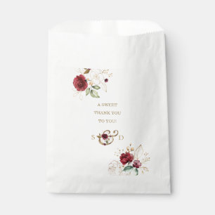 Whimsical Burgundy Gold Blume Monogram Wedding Geschenktütchen
