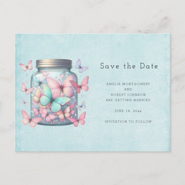 Whimsical Butterflies in a Jar Ankündigungspostkarte (Vorderseite)