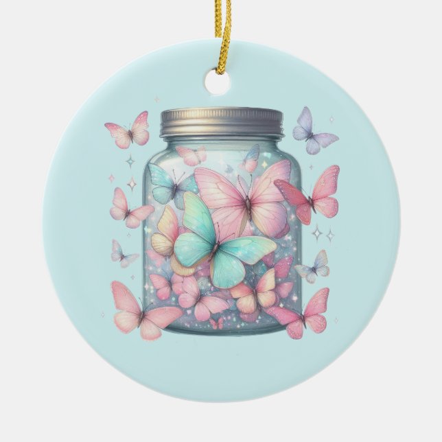 Whimsical Butterflies in a Jar Keramik Ornament (Vorne)