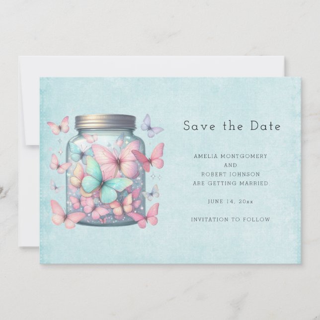 Whimsical Butterflies in a Jar Save The Date (Vorderseite)
