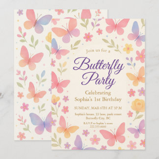 Whimsical Butterfly 1st Birthday Party Einladung