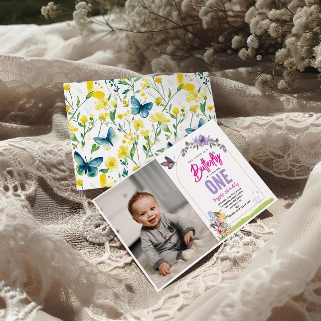 Whimsical Butterfly Garden 1. Geburtstag Foto Einladung (Von Creator hochgeladen)
