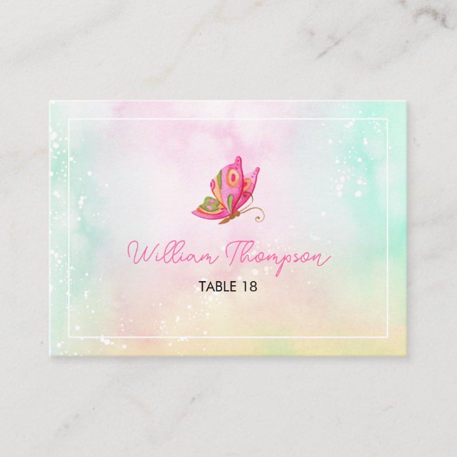 Whimsical Butterfly Girl 1st Birthday Place Card Platzkarte (Vorderseite)