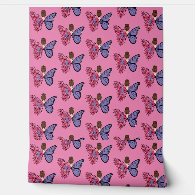 Whimsical Butterfly Girl Wallpaper | Floral Fairy Tapete (Abrollen)