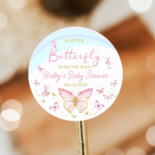 Whimsical Butterfly Girls Pink Baby Shocker Runder Aufkleber