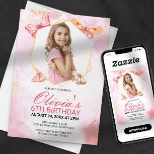 Whimsical Butterfly Kisses Girl Foto Geburtstag Einladung