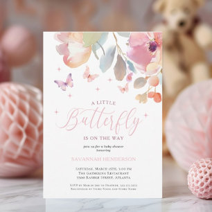 Whimsical Butterfly Pink Floral Baby Dusche Einladung