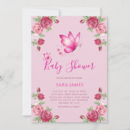 Whimsical Butterfly & Rose Baby Shower Invitation Einladung