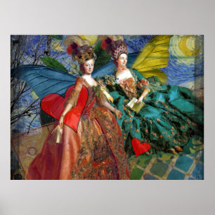 Whimsical Butterfly Women Gemini Blue Collage Poster