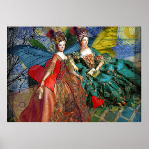 Whimsical Butterfly Women Gemini Blue Collage Poster