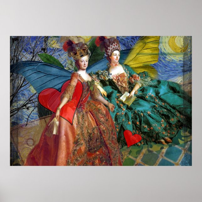Whimsical Butterfly Women Gemini Blue Collage Poster (Vorne)