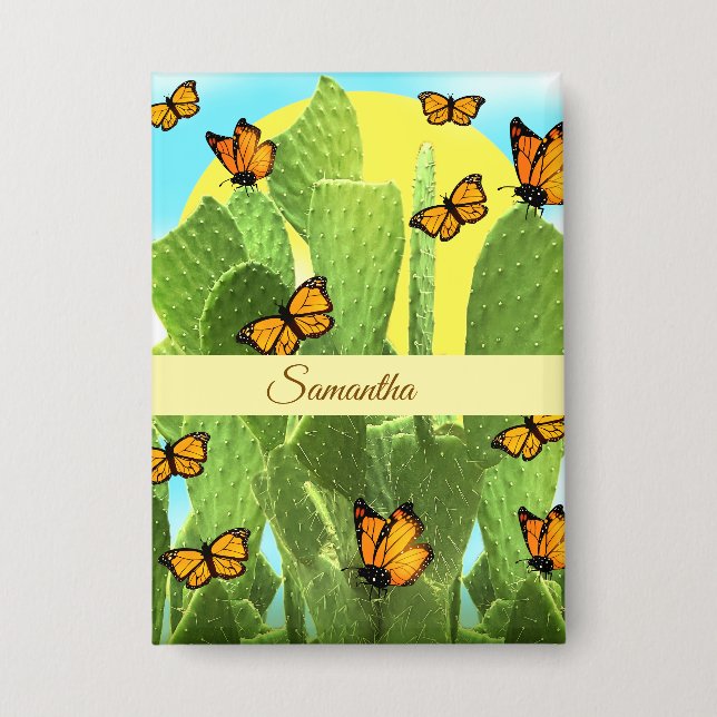 Whimsical Cactus And Butterflies Button (Vorderseite)