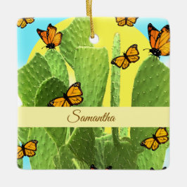 Whimsical Cactus And Butterflies Keramikornament
