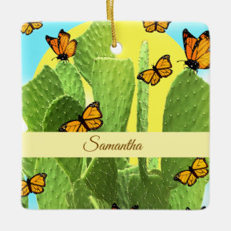 Whimsical Cactus And Butterflies Keramikornament