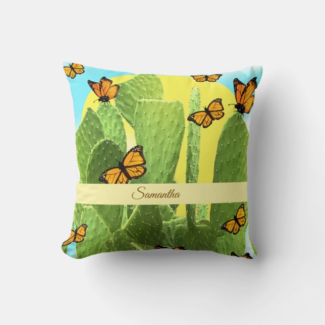 Whimsical Cactus And Butterflies Kissen (Vorderseite)