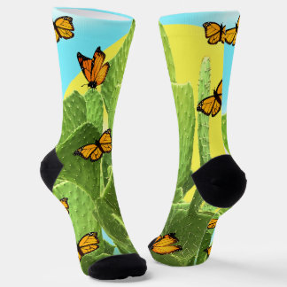 Whimsical Cactus And Butterflies Socken