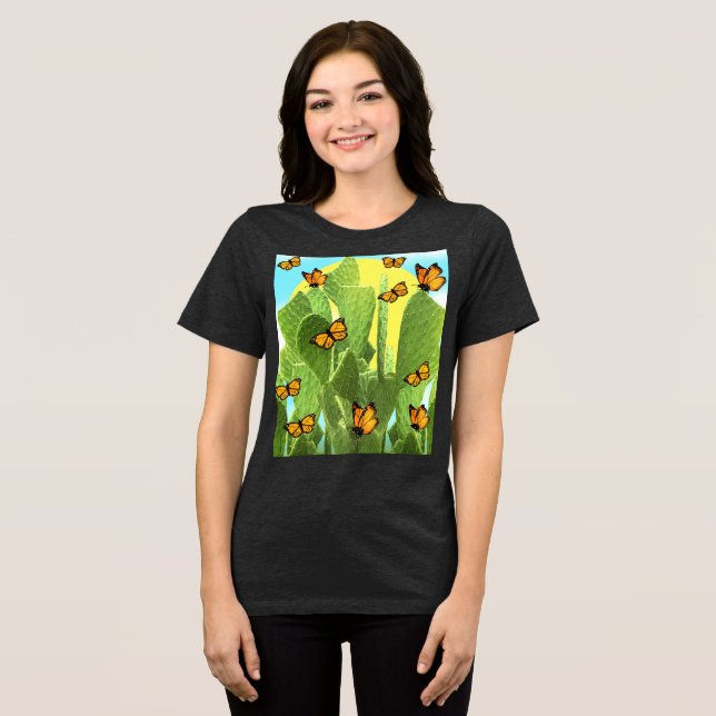 Whimsical Cactus And Butterflies Tri-Blend Shirt (Vorderseite voll)
