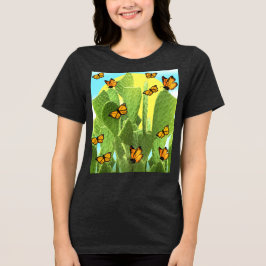 Whimsical Cactus And Butterflies Tri-Blend Shirt