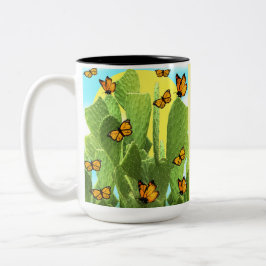 Whimsical Cactus And Butterflies Zweifarbige Tasse