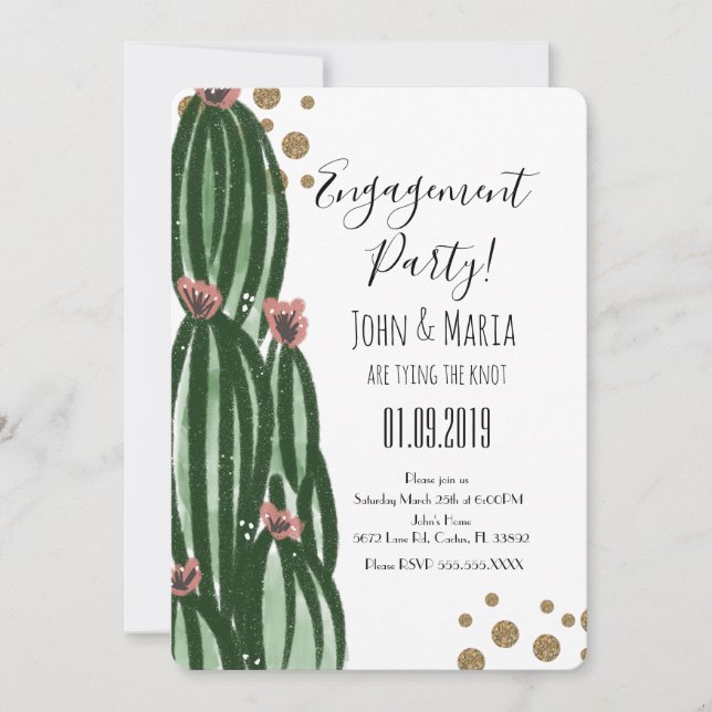 Whimsical Cactus Engagement Party Imitate Glitzer  Einladung (Vorderseite)
