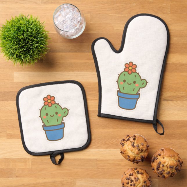 Whimsical Cactus Ofenhandschuh & Topflappen-Set (Oben Unten)