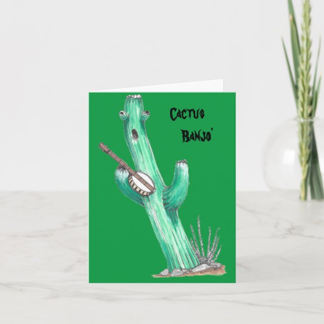 Whimsical Cactus Playing Banjo' Funny Card Karte (Vorderseite)