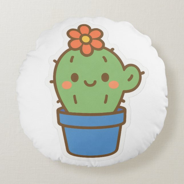 Whimsical Cactus Rundes Kissen (Vorderseite)