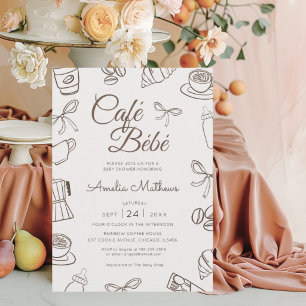 Whimsical Cafe Bebe Brown Babyparty Einladung