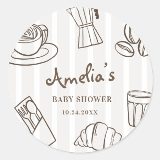 Whimsical Cafe Bebe Streifen-Baby-Party Runder Aufkleber