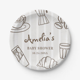 Whimsical Cafe Bebe Stripe Baby Shower Pappteller