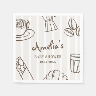 Whimsical Cafe Bebe Stripe Baby Shower Serviette