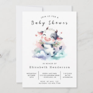 Whimsical Calf Cow Baby Dusche Einladung